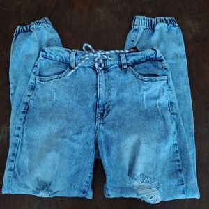 Light wash acid style CJ23119N retro small style jogger jeans celebrity pink